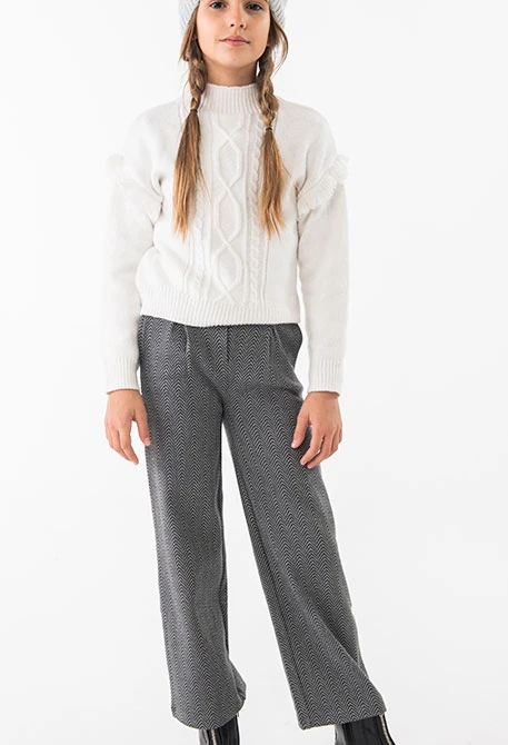 Dark grey herringbone knit trousers for girls