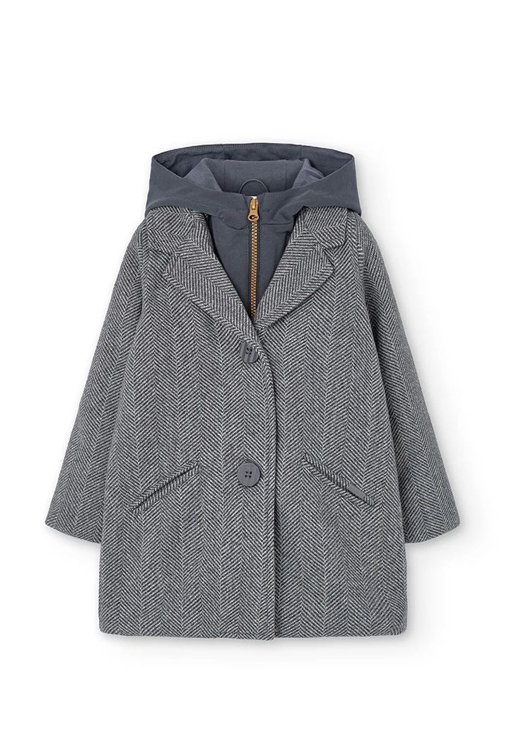 Herringbone cloth coat for girls in grey