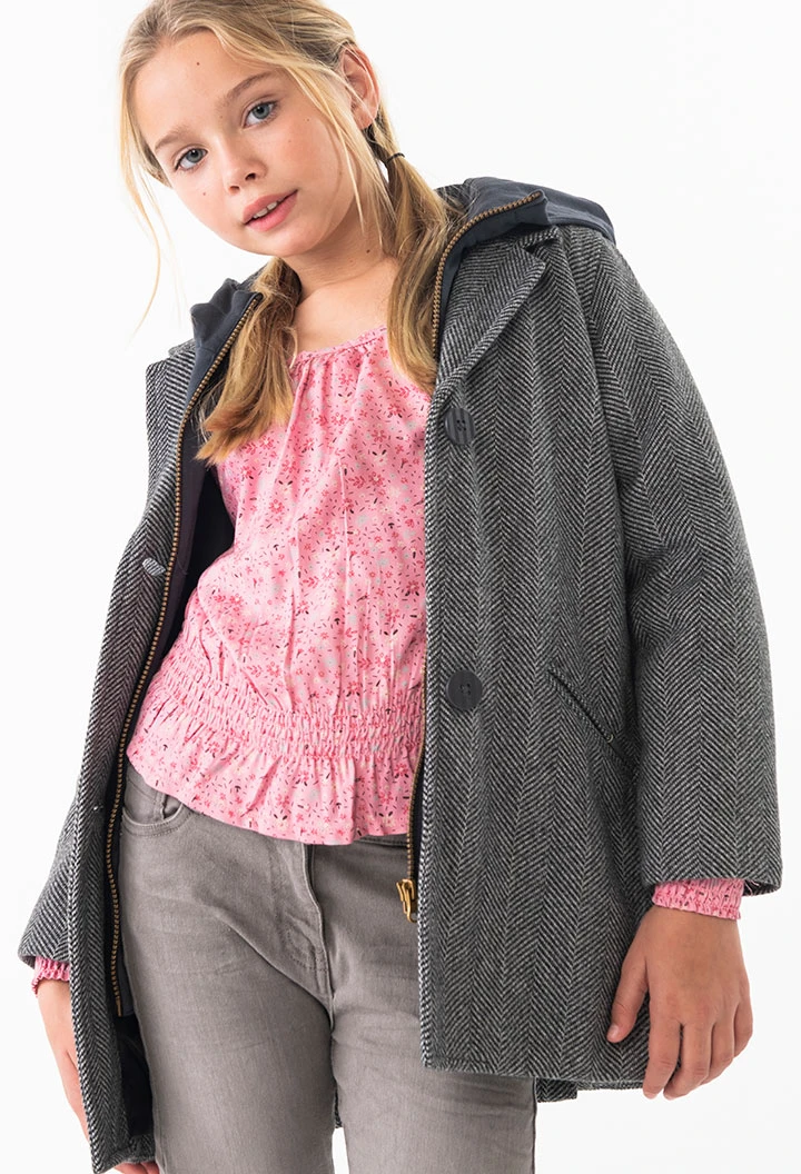 Herringbone cloth coat for girls in grey