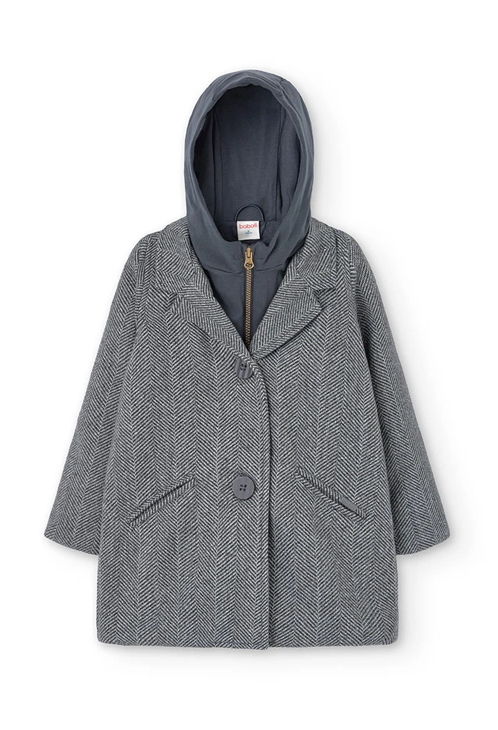 Herringbone cloth coat for girls in grey