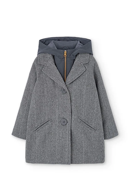 Herringbone cloth coat for girls in grey