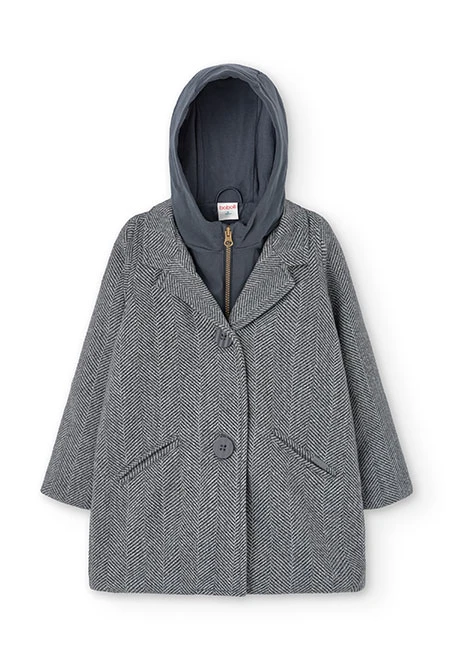 Herringbone cloth coat for girls in grey