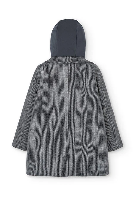 Cappotto in tessuto spigato da bambina in grigio