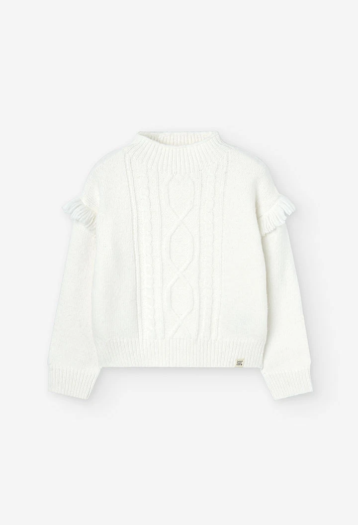 Pull-over maille frange  pour fille en blanc