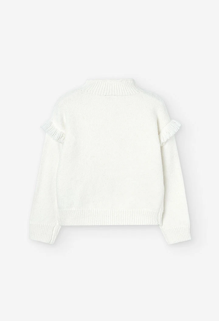 Pull-over maille frange  pour fille en blanc