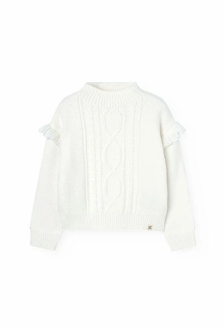 Pull-over maille frange  pour fille en blanc