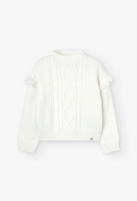 Pull-over maille frange  pour fille en blanc