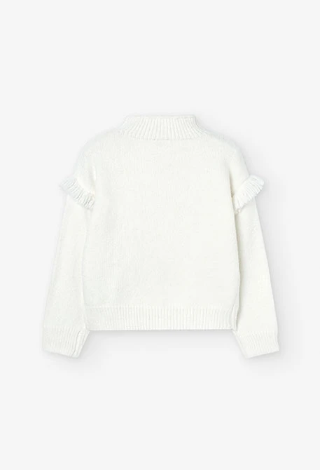 Pull-over maille frange  pour fille en blanc