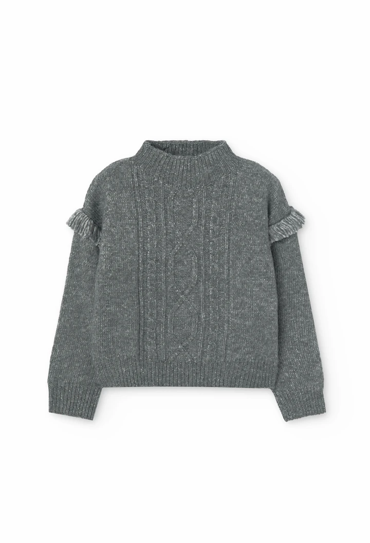 Maglione in tricot per bambina in grigio scuro