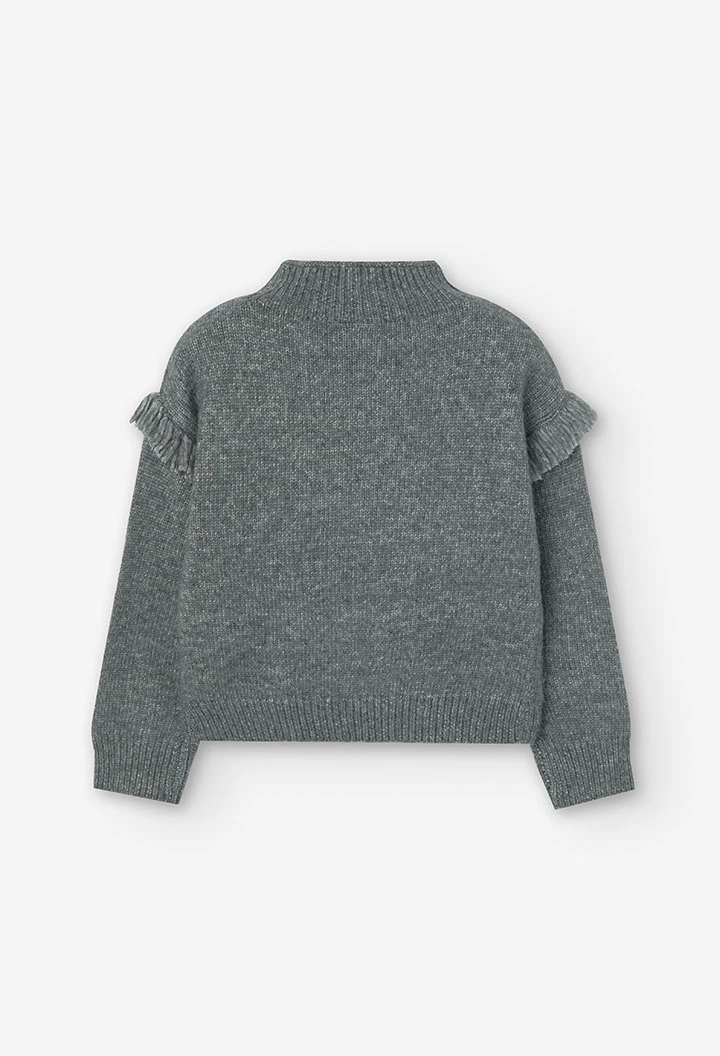 Pull-over maille frange pour fille en gris foncé