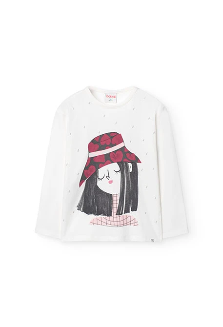 White printed knit T-shirt for girls