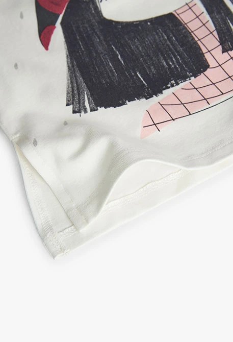 Camisola de malha para menina em branco e estampada