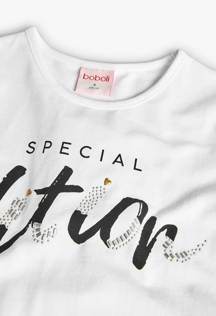 Maglietta di maglia elastica per bambina di colore bianco
