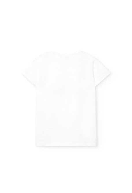 Camiseta de punto elástico para niña en color blanco