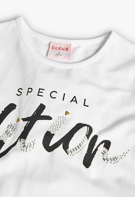 Camiseta de punto elástico para niña en color blanco