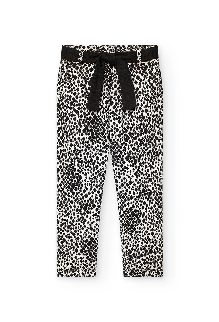Calças de malha para menina com estampado em preto e branco