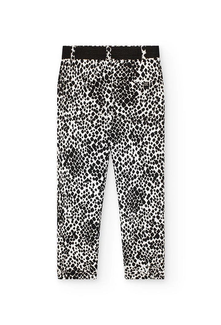 Calças de malha para menina com estampado em preto e branco