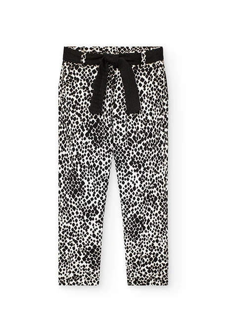 Calças de malha para menina com estampado em preto e branco