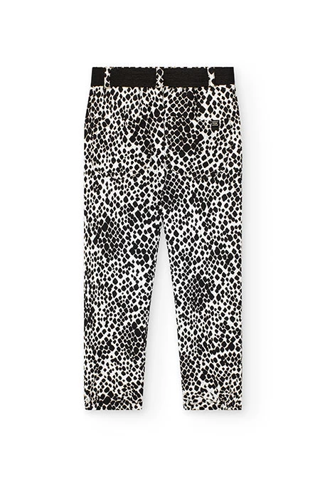 Calças de malha para menina com estampado em preto e branco