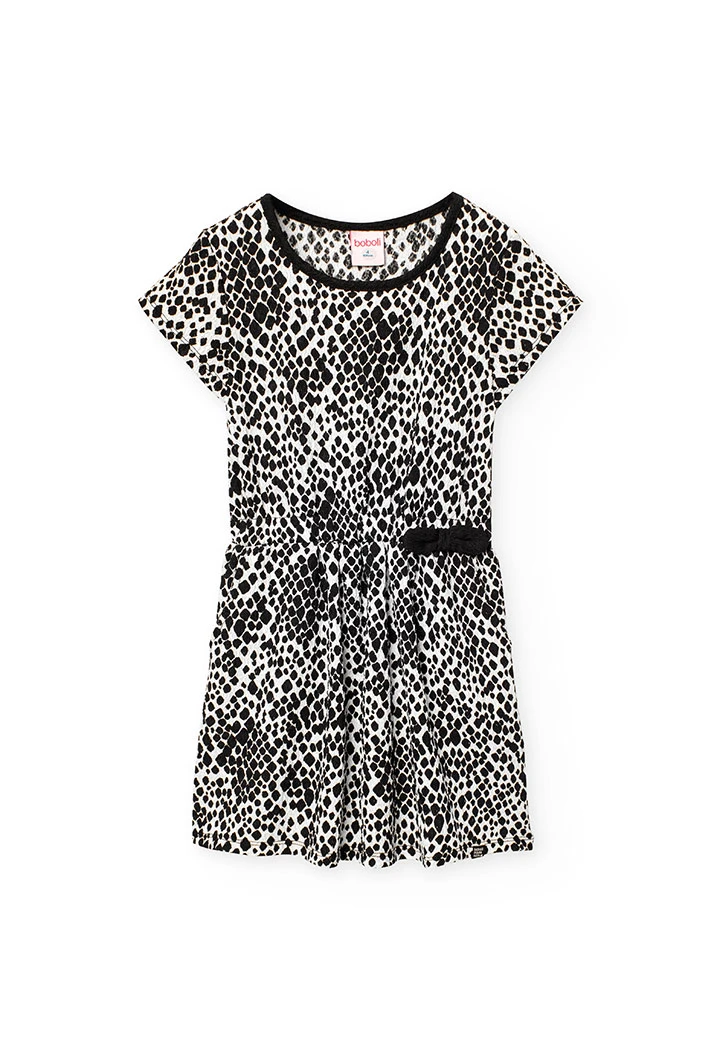 Abito in maglia per bambina con stampa in bianco e nero.