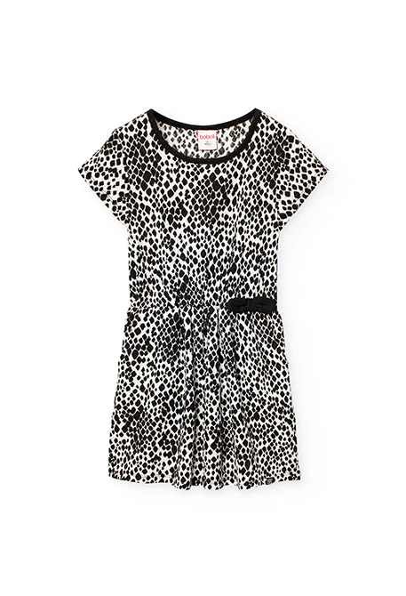 Vestido de punto para niña con estampado en color blanco y negro