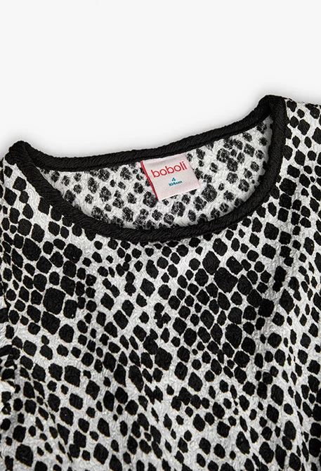 Vestido de punto para niña con estampado en color blanco y negro
