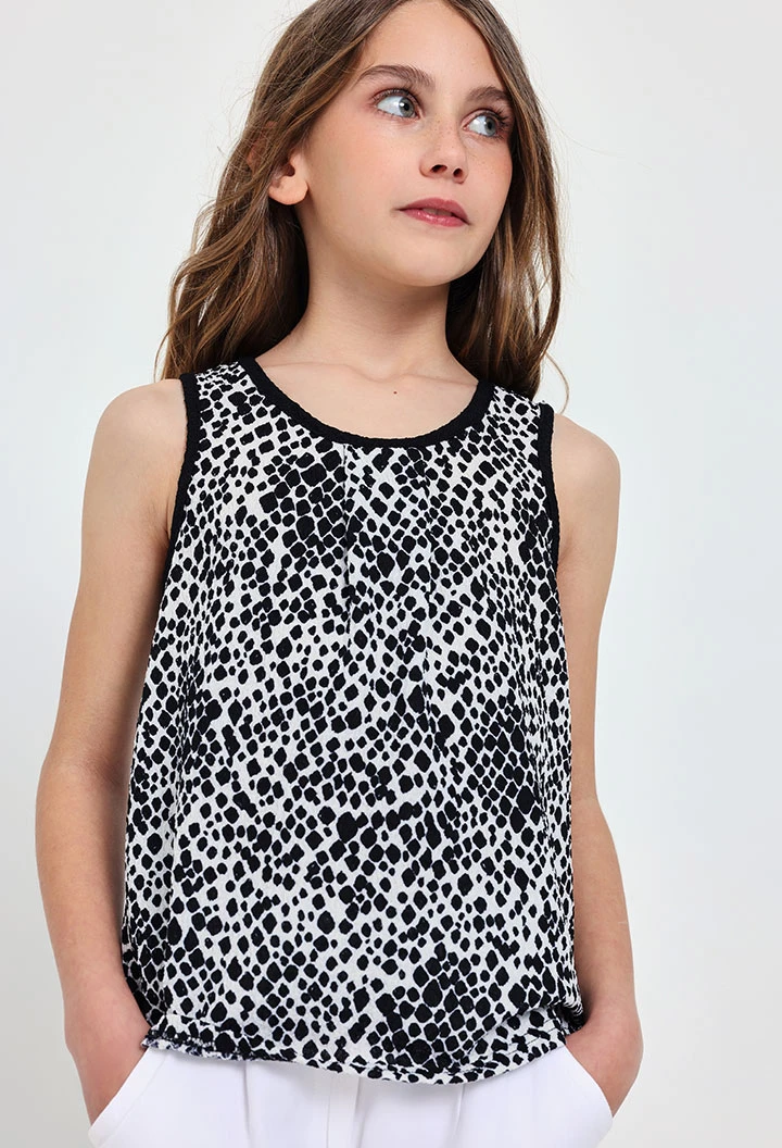 Krepp-Top für Mädchen mit schwarzem und weißem Print
