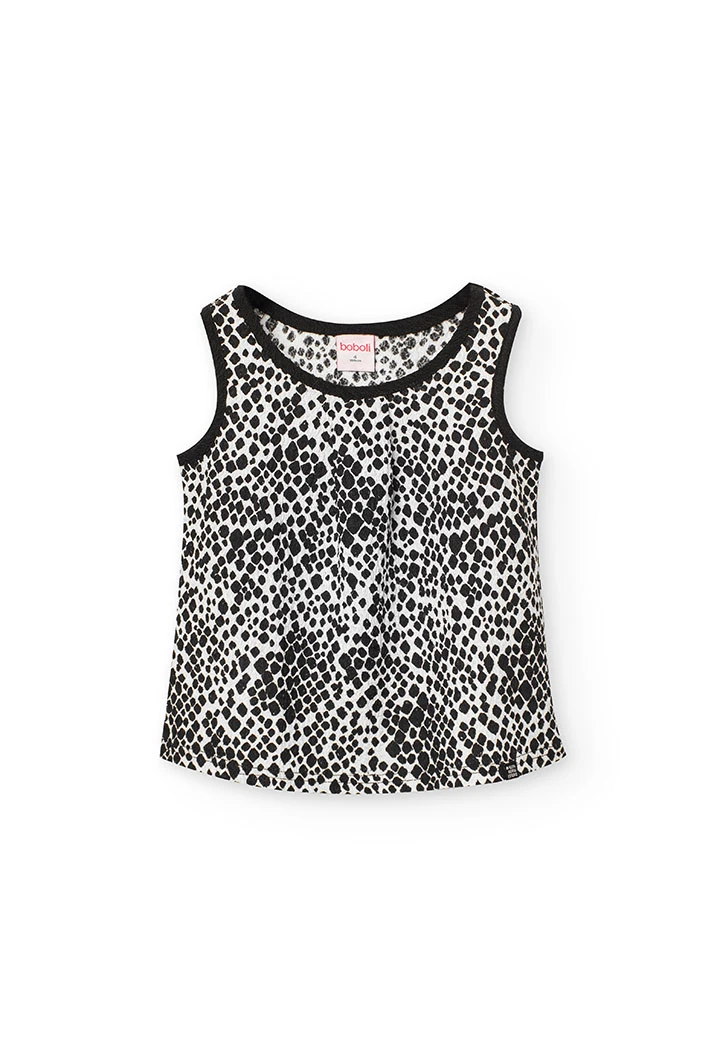 Krepp-Top für Mädchen mit schwarzem und weißem Print