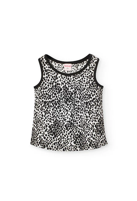 Top de crepé para niña con estampado en color negro y blanco