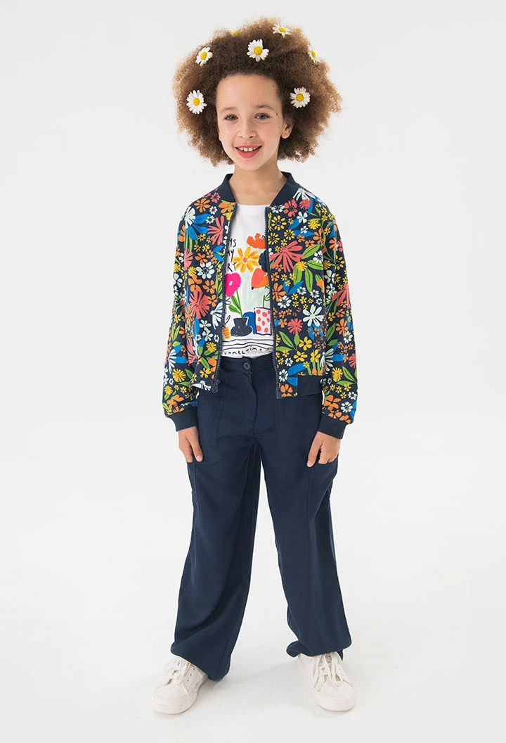 Viscose cargo trousers for girls in navy blue colour