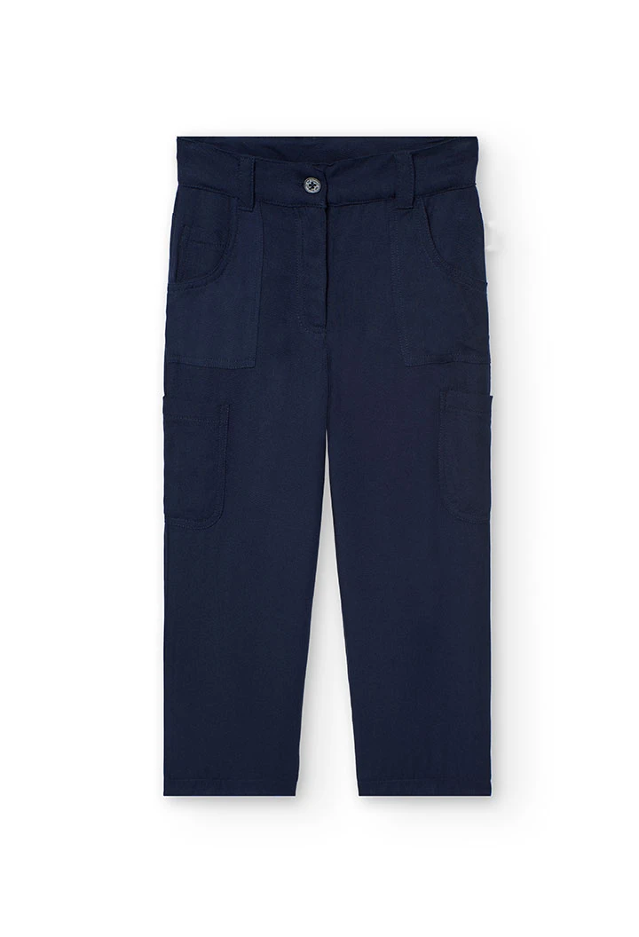 Calças cargo de viscose para menina em azul-marinho