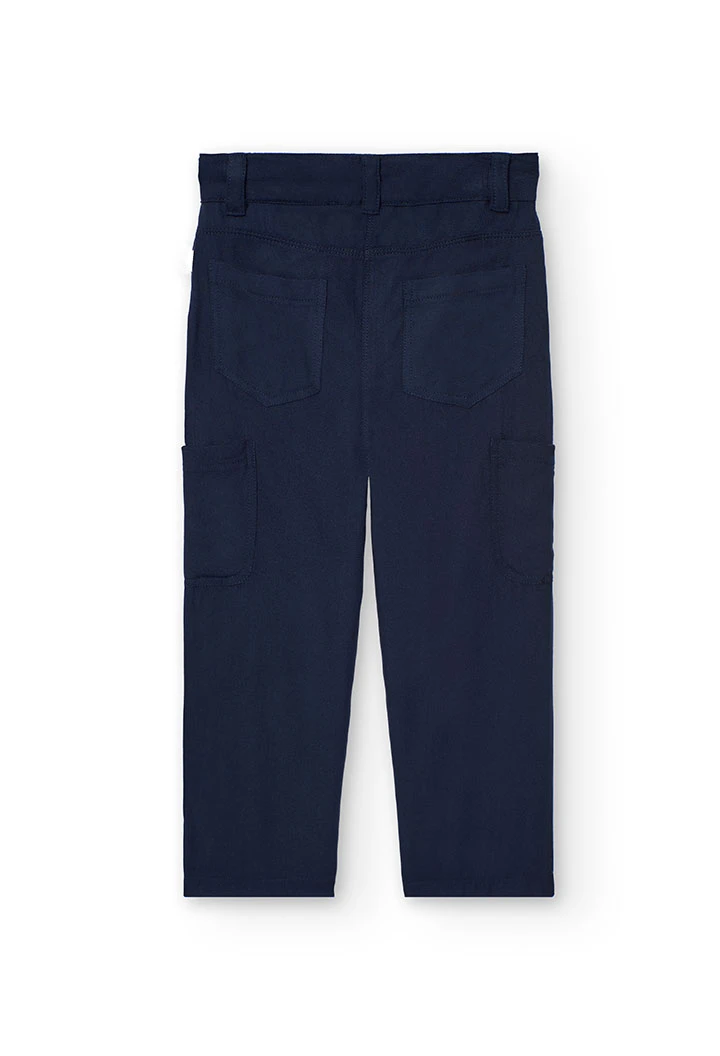 Calças cargo de viscose para menina em azul-marinho
