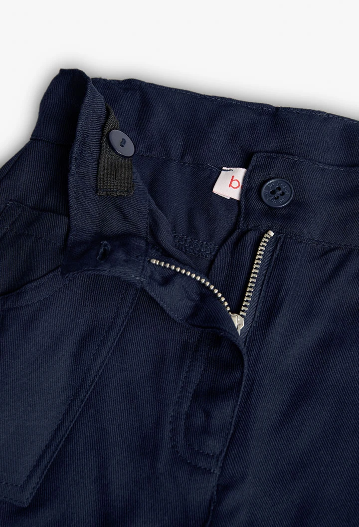 Calças cargo de viscose para menina em azul-marinho