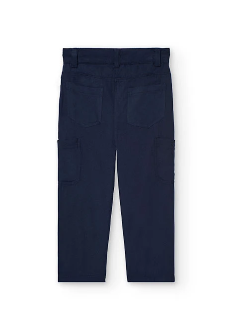 Calças cargo de viscose para menina em azul-marinho