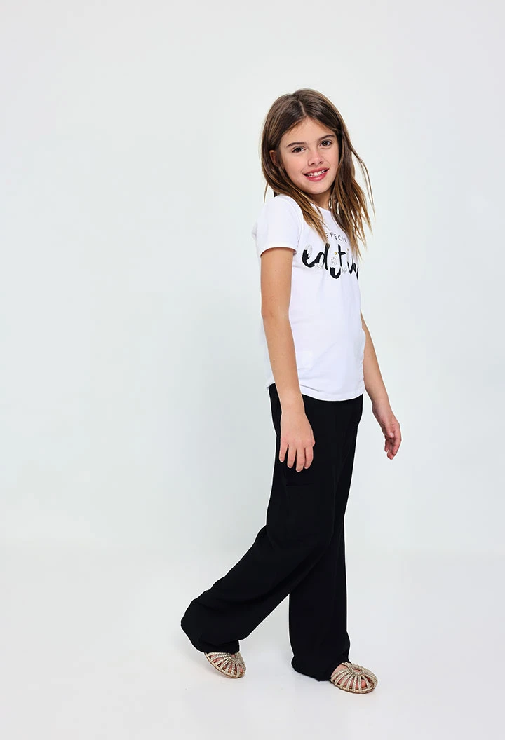 Pantaloni cargo in viscosa per bambina di colore nero