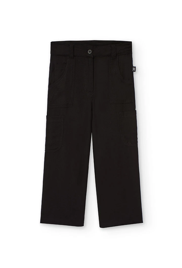 Pantalon cargo en viscose pour fille en couleur noire