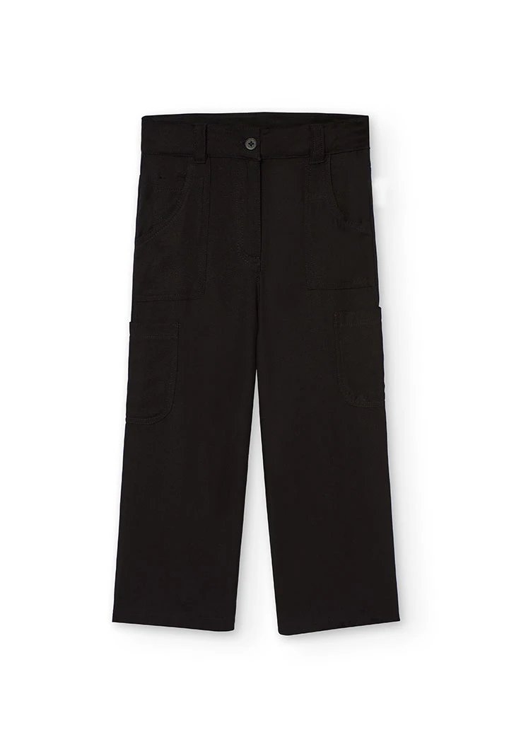 Pantaloni cargo in viscosa per bambina di colore nero