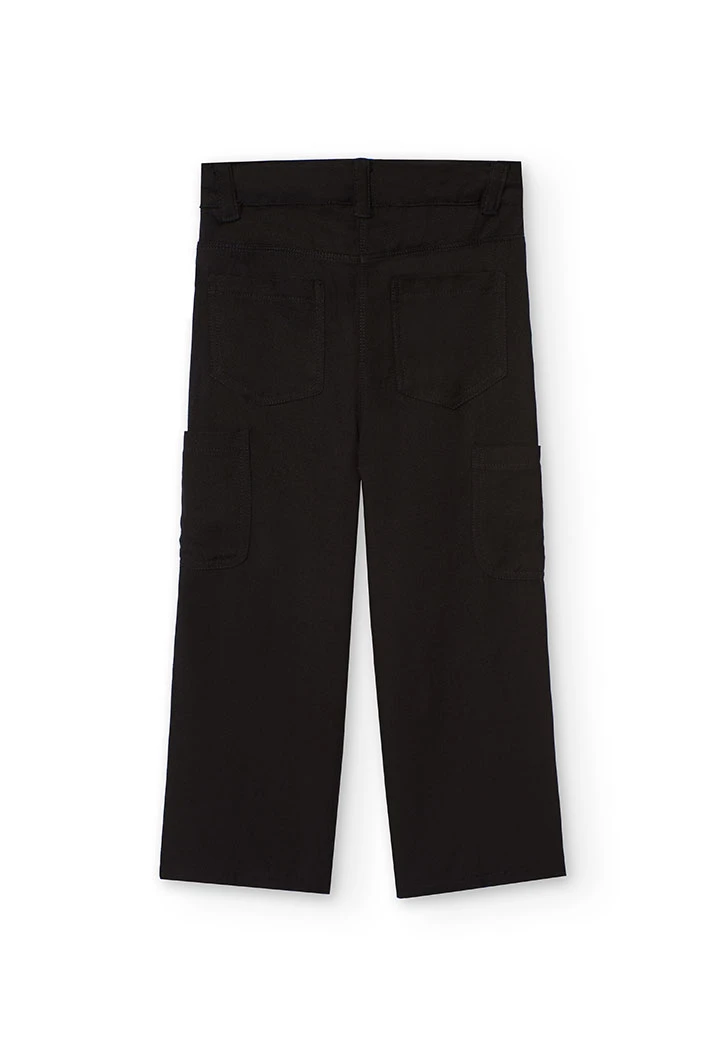 Pantaloni cargo in viscosa per bambina di colore nero
