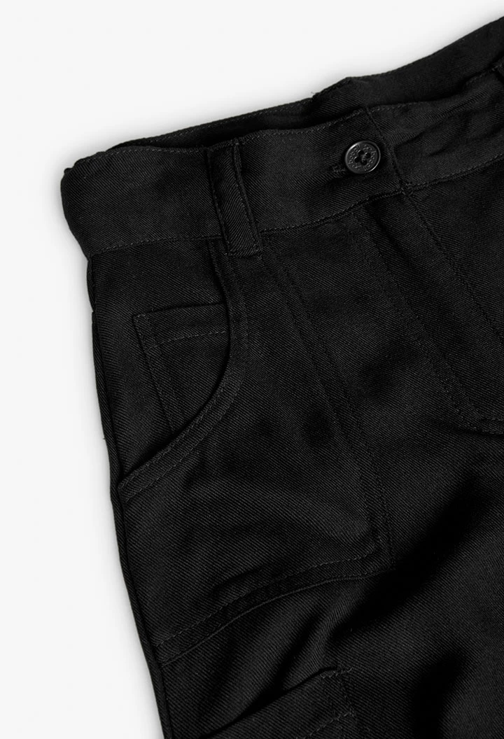 Pantaloni cargo in viscosa per bambina di colore nero