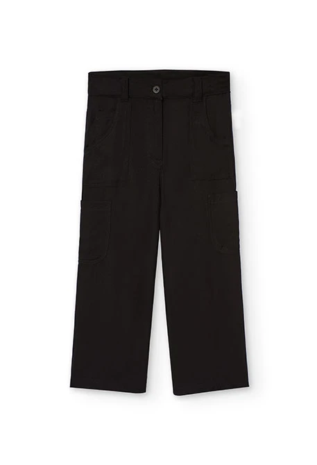 Pantalón de cargo en viscosa para niña en color negro