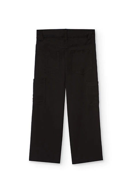 Pantalón de cargo en viscosa para niña en color negro