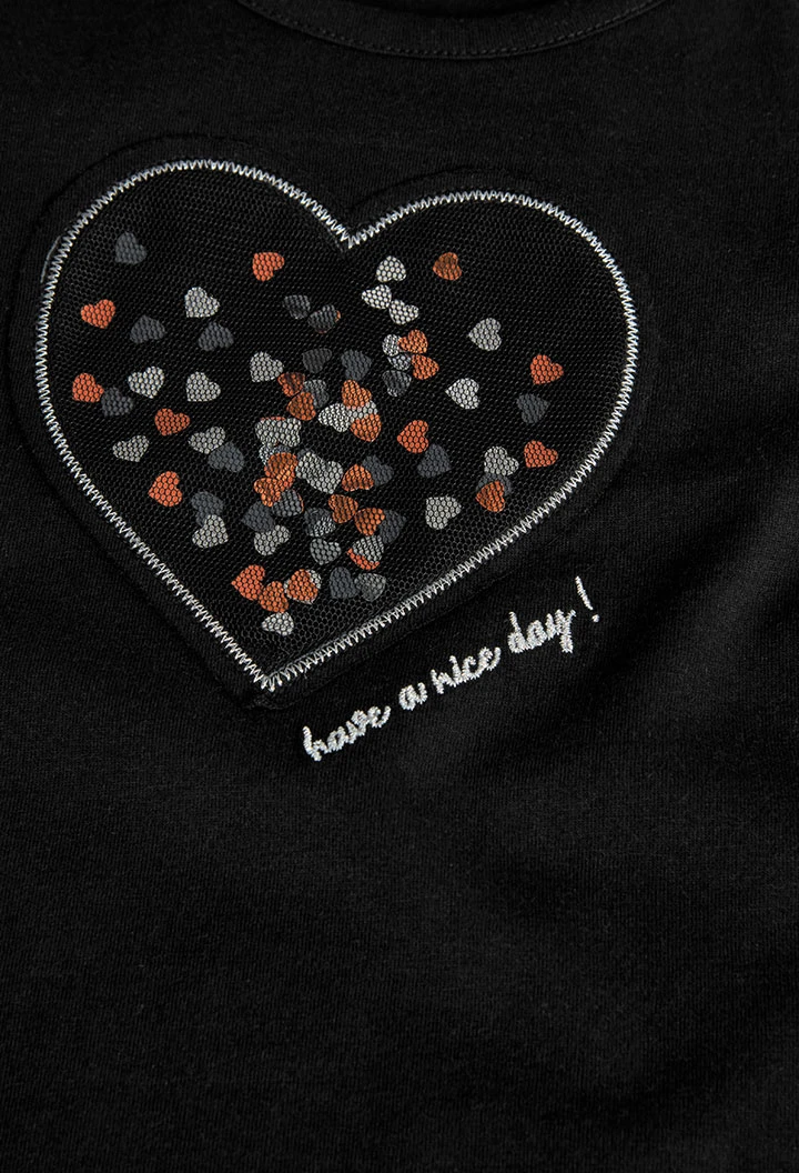 Jersey-T-Shirt für Mädchen in Schwarz mit Herzdesign