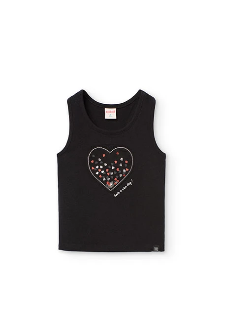 Camiseta de punto para niña en color negro con diseño de corazón