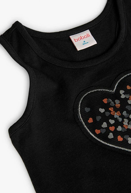 Camiseta de punto para niña en color negro con diseño de corazón