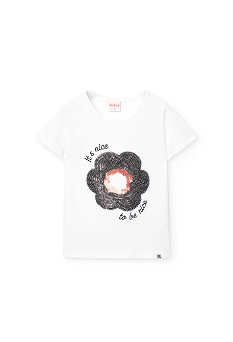 Camiseta de punto para niña en blanco