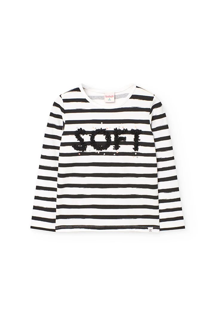 Maglietta a maglia per bambina con design a righe nei colori bianco e nero