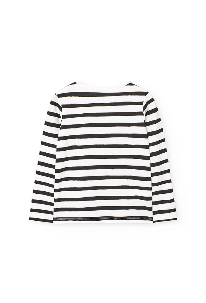 Maglietta a maglia per bambina con design a righe nei colori bianco e nero