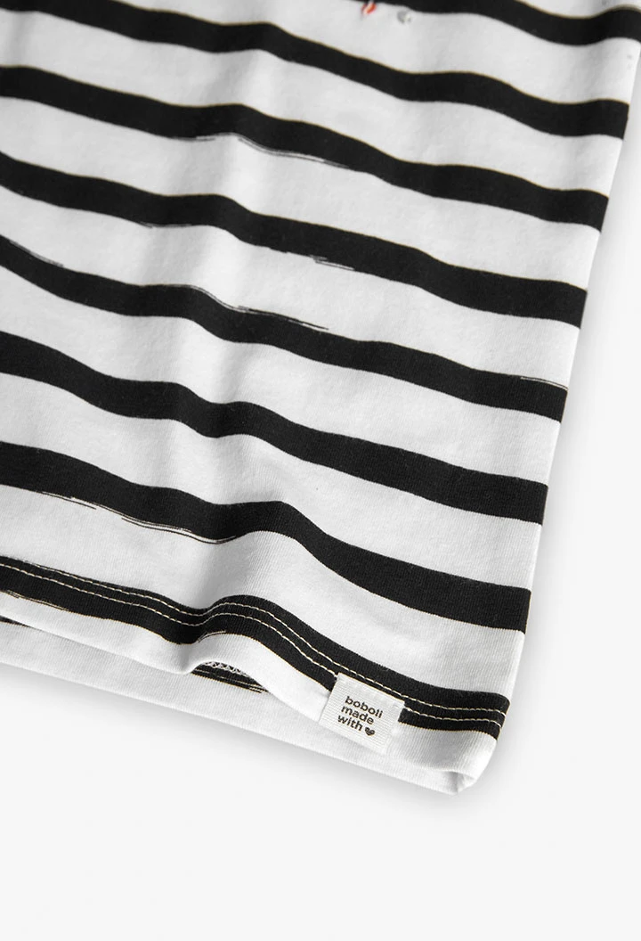Maglietta a maglia per bambina con design a righe nei colori bianco e nero