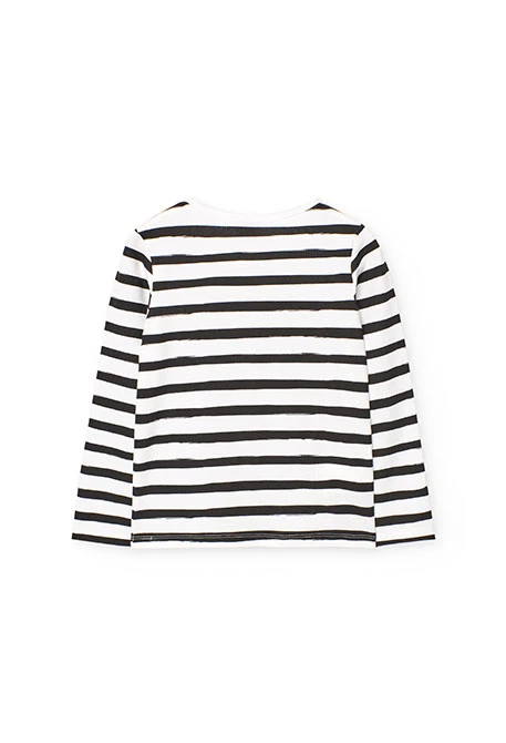 T-shirt de malha para menina com design de riscas em preto e branco