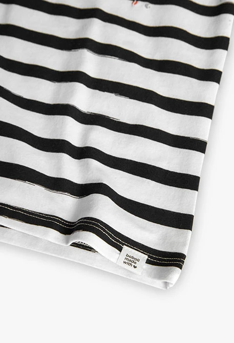 T-shirt de malha para menina com design de riscas em preto e branco